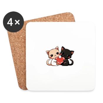 Chat Couple Saint-Valentin - Dessous de verre (lot de 4) - blanc - Devant