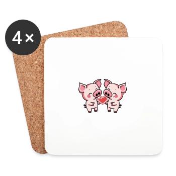 Couple de Cochons En Amour Semer La Saint-Valentin - Dessous de verre (lot de 4) - blanc - Devant