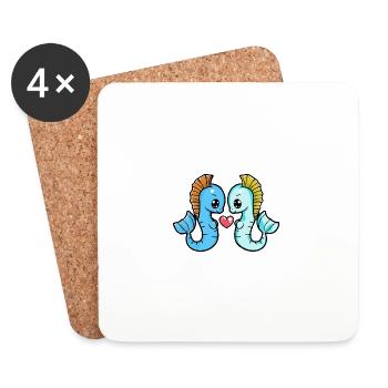 Hippocampe Couple Saint-Valentin - Dessous de verre (lot de 4) - blanc - Devant