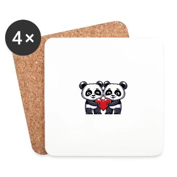 Panda Couple Saint-Valentin - Dessous de verre (lot de 4) - blanc - Devant