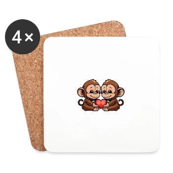 Singe Couple Coeur Saint Valentin - Dessous de verre (lot de 4) - blanc - Devant