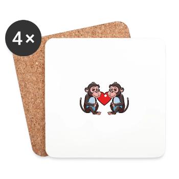 Coeur de Singe Saint-Valentin - Dessous de verre (lot de 4) - blanc - Devant
