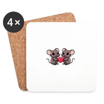 Maus Paar Valentinstag - Untersetzer (4er-Set) - Weiß - Vorne