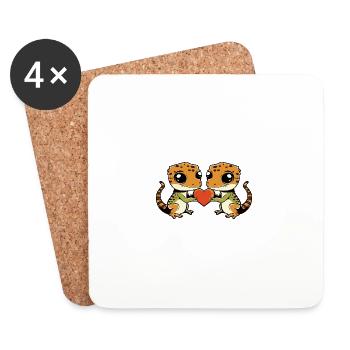 Couple de lézards amoureux Gecko Saint-Valentin - Dessous de verre (lot de 4) - blanc - Devant