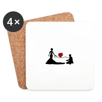 Hochzeit Brautpaar Leine Herz - Untersetzer (4er-Set) - Weiß - Vorne