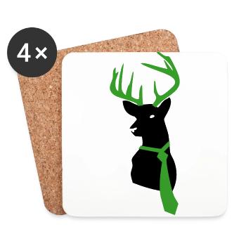 Cerfs avec cravate - Dessous de verre (lot de 4) - blanc - Devant