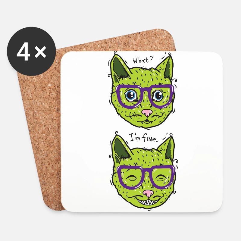 Vegane Katze fühlt sich gut - Untersetzer (4er-Set) - Weiß