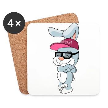 Cool bunny rabbit with cap and glasses - Coasters (set of 4) - white - Front