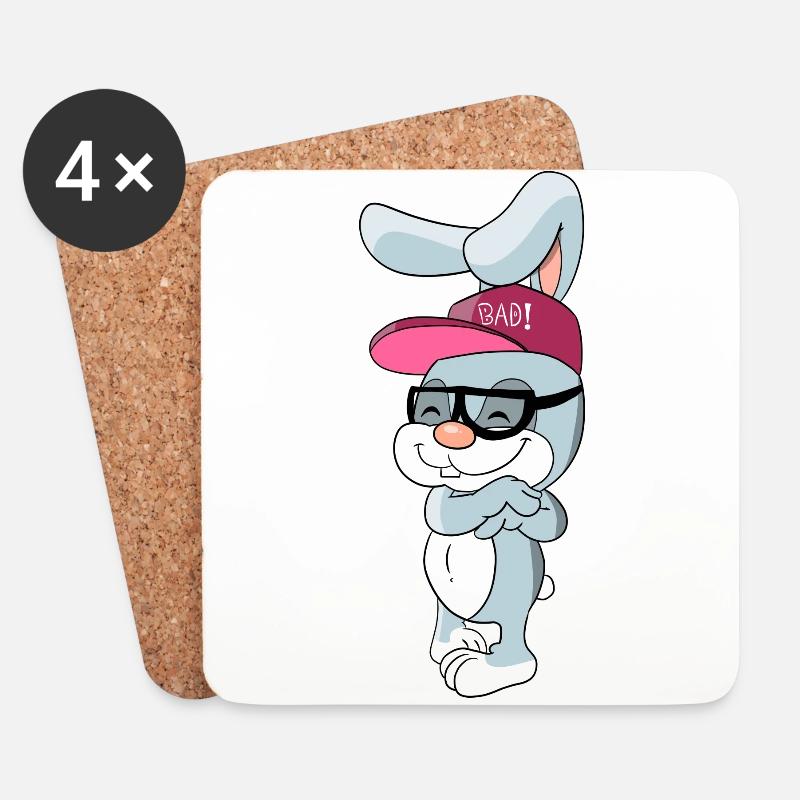 Cooler Hase Kaninchen mit Cap und Brille - Untersetzer (4er-Set) - Weiß