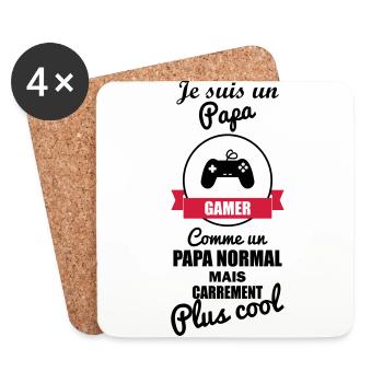 Papa gamer plus cool, fête des pères, gaming, nerd - Dessous de verre (lot de 4) - blanc - Devant
