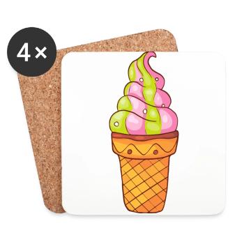 Softeis Eis Speiseeis Eiskrem Eiscreme Kugeleis - Untersetzer (4er-Set) - Weiß - Vorne