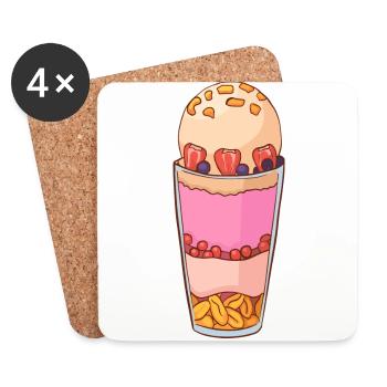 Eis Speiseeis Eiskrem Eiscreme Kugeleis Eisbecher - Untersetzer (4er-Set) - Weiß - Vorne