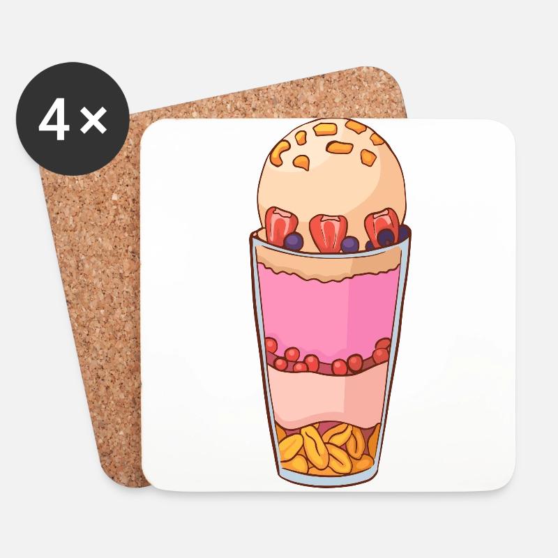 Eis Speiseeis Eiskrem Eiscreme Kugeleis Eisbecher - Untersetzer (4er-Set) - Weiß