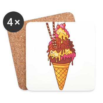 Eis Speiseeis Eiskrem Eiscreme Kugeleis Eisbecher - Untersetzer (4er-Set) - Weiß - Vorne