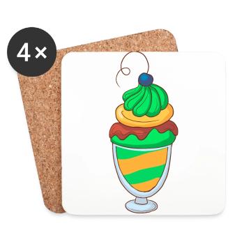 Eis Speiseeis Eiskrem Eiscreme Kugeleis Eisbecher - Untersetzer (4er-Set) - Weiß - Vorne