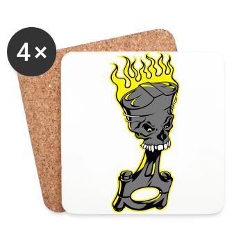 Piston - Piston brûlant avec crâne de mort - Dessous de verre (lot de 4) - blanc - Devant