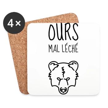 Ours Mal Léché - Caractère - Râleur - Râler - Rire - Dessous de verre (lot de 4) - blanc - Devant
