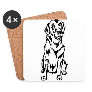 Flat Coated Retriever - Coasters (set of 4) - white - Front