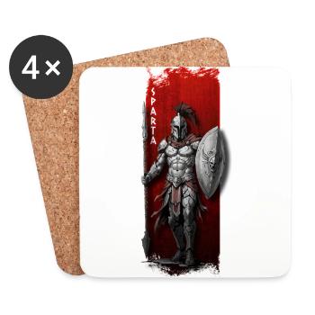 Guerrier spartiate avec lance et bouclier - Dessous de verre (lot de 4) - blanc - Devant