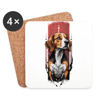 Wissbegieriger Begleiter: Beagle-Porträt - Untersetzer (4er-Set) - Weiß - Vorne