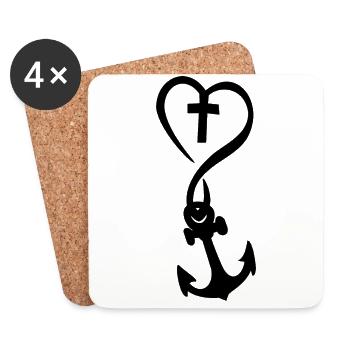 Ancre de croix de coeur - Dessous de verre (lot de 4) - blanc - Devant