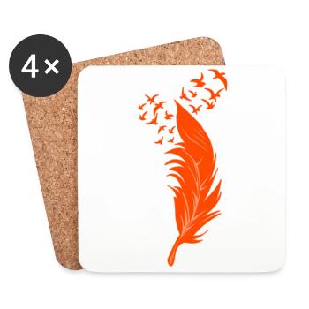 Federn und orangefarbene Vögel - Untersetzer (4er-Set) - Weiß - Vorne