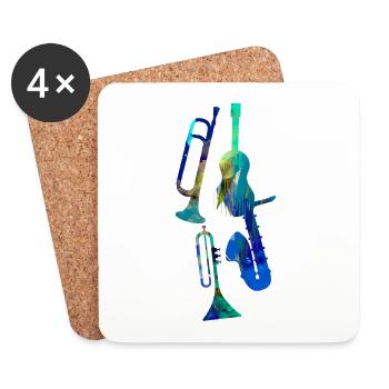 Jazz,Instrumente,Trompete,Guitarre,Saxophon - Untersetzer (4er-Set) - Weiß - Vorne