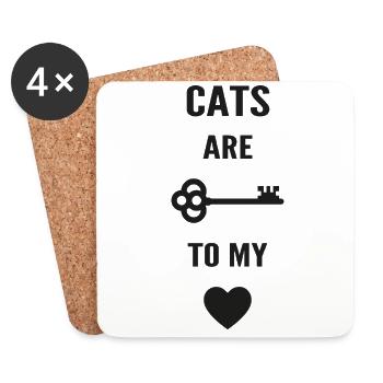 Cats are the key to my heart - Dessous de verre (lot de 4) - blanc - Devant