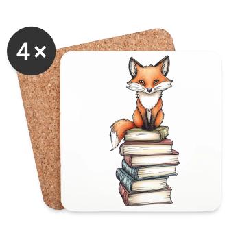 Fuchs auf Bücherstapel - Untersetzer (4er-Set) - Weiß - Vorne