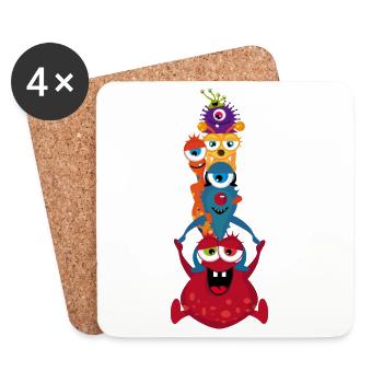 Eine bunte Monster Familie hat gemeinsam Spaß - Untersetzer (4er-Set) - Weiß - Vorne