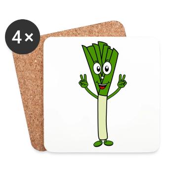 Funny leek Victory Sign vegetable fitness green - Coasters (set of 4) - white - Front