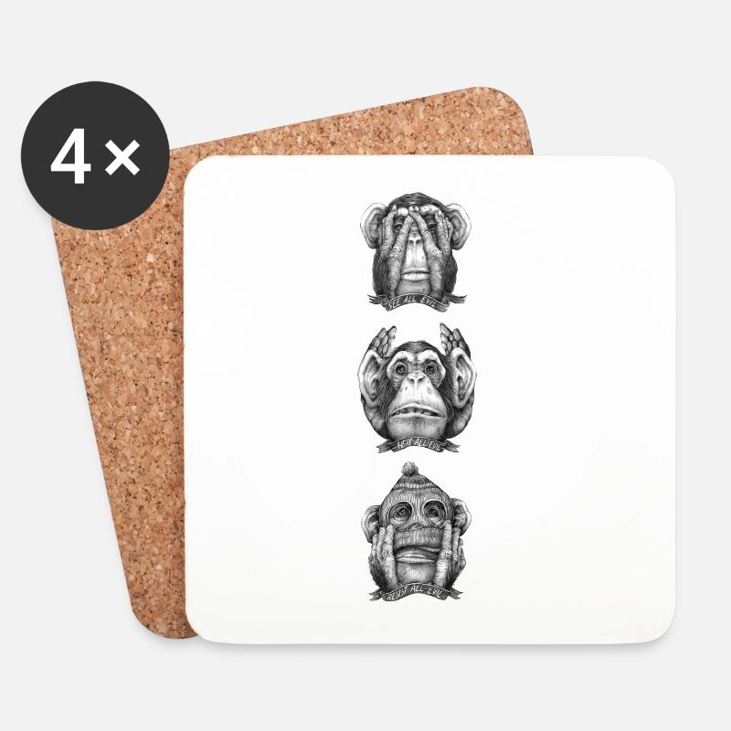 Three Monkeys: Seeing All the Evil - Coasters (set of 4) - white