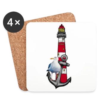 Lighthouse Beach Bird Graphic Anchor - Coasters (set of 4) - white - Front
