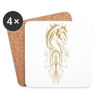 Animaux Chevaux Tatouage avec Ornements en Or - Dessous de verre (lot de 4) - blanc - Devant