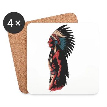 Native Headdress Art Illustration - Coasters (set of 4) - white - Front