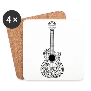 Illustration de motif de guitare ornement - Dessous de verre (lot de 4) - blanc - Devant