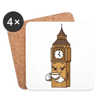 Coffee Clock BigBen Cartoon - Coasters (set of 4) - white - Front