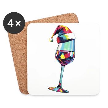 Verre à vin coloré Père Noël chapeau de Noël - Dessous de verre (lot de 4) - blanc - Devant