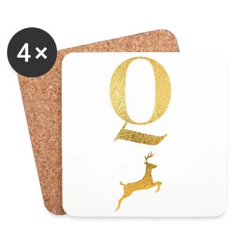 Letter Q Golden Deer - Gift Idea - Coasters (set of 4) - white - Front