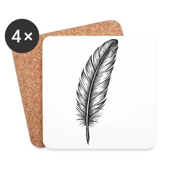 Plume Scintillante en Noir - Dessous de verre (lot de 4) - blanc - Devant
