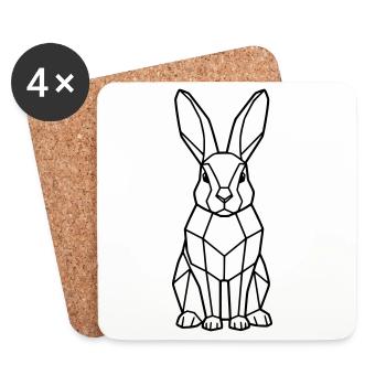 Geometric Bunny Low Poly Outline - Coasters (set of 4) - white - Front