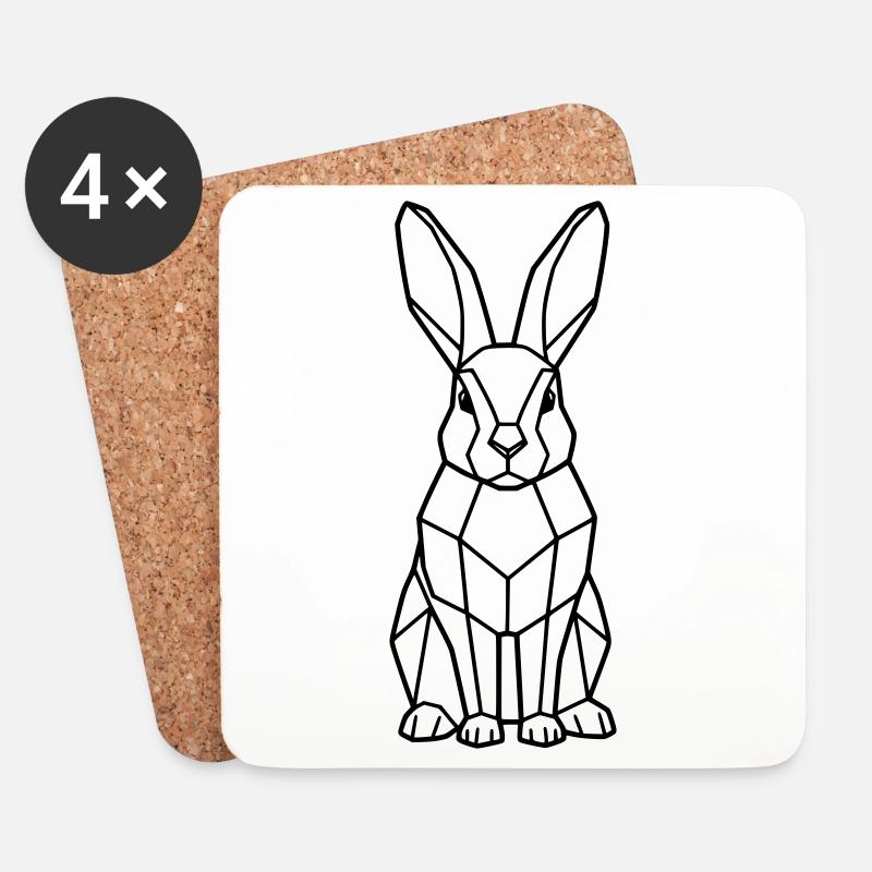 Geometric Bunny Low Poly Outline - Coasters (set of 4) - white