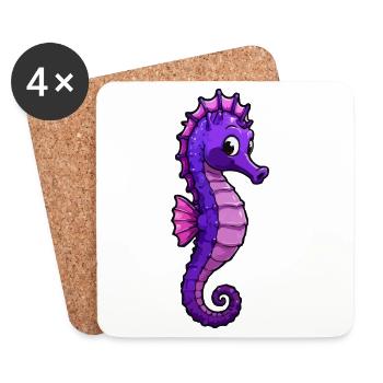 Dessin animé de l’hippocampe violet - Dessous de verre (lot de 4) - blanc - Devant