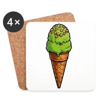 Glace verte pistache sur zone gaufre - Dessous de verre (lot de 4) - blanc - Devant