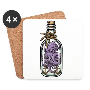 Pieuvre Kraken Bouteille Tatouage Mer Vintage - Dessous de verre (lot de 4) - blanc - Devant