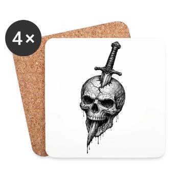 Totenkopf mit Dolch Gothic Horror-Grafik - Untersetzer (4er-Set) - Weiß - Vorne