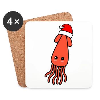 Squid Comic Christmas Xmas - Coasters (set of 4) - white - Front