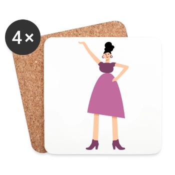 Frau im pinken Kleid - Untersetzer (4er-Set) - Weiß - Vorne