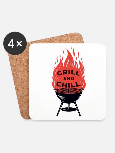 Grill and Chill lustige Sprüche über das Grillen - Untersetzer (4er-Set) - Weiß