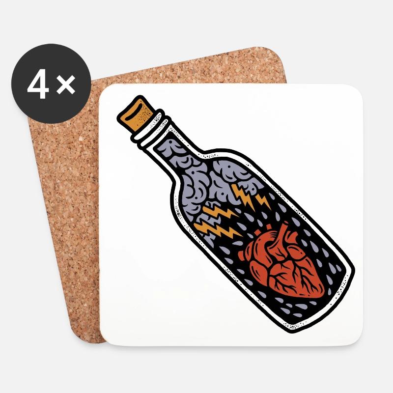 Tattoo style design bottle with heart - Untersetzer (4er-Set) - Weiß